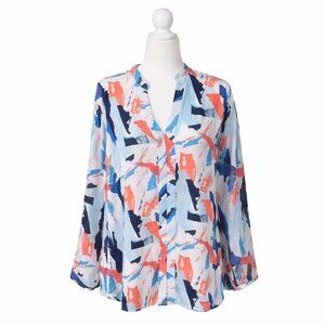 Sejour Plus Size Tunic Blouse 18W Abstract Geometric Print Pullover Orange Blue